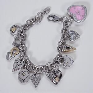 Brighton Power Pink Charm Bracelet Watch Heart Ribbon Breast Cancer Awareness